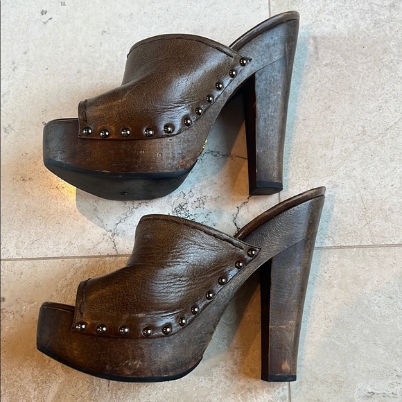 Prada Brown Leather Clogs Mules Sz 38.5 - Picture 6 of 8